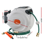 Green Fingers Water Hose Reel 30M Retractable Garden Brass Spray Gun Auto Rewind HR-WA-BNS-30M-MTL