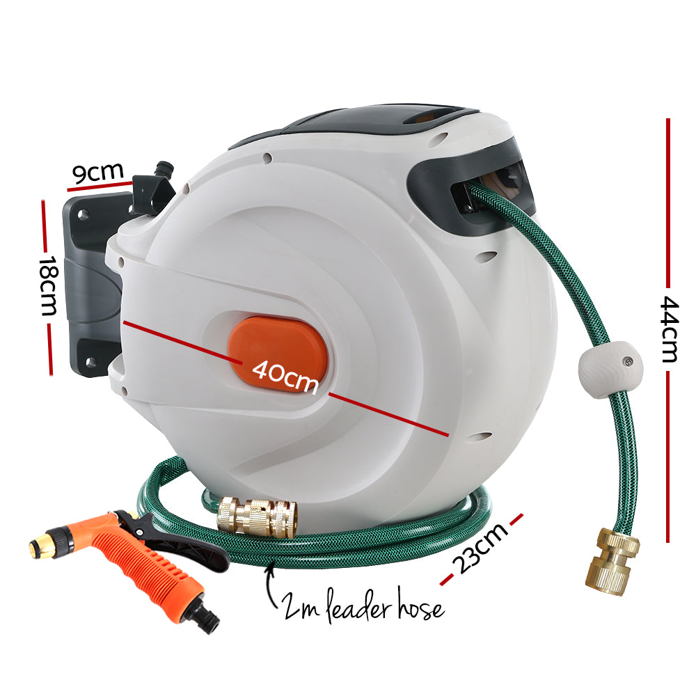 Green Fingers Water Hose Reel 30M Retractable Garden Brass Spray Gun Auto Rewind HR-WA-BNS-30M-MTL