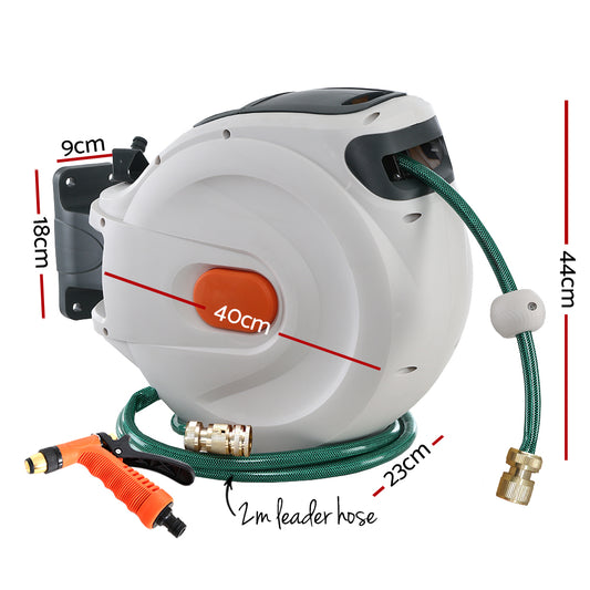 Green Fingers Water Hose Reel 30M Retractable Garden Brass Spray Gun Auto Rewind HR-WA-BNS-30M-MTL