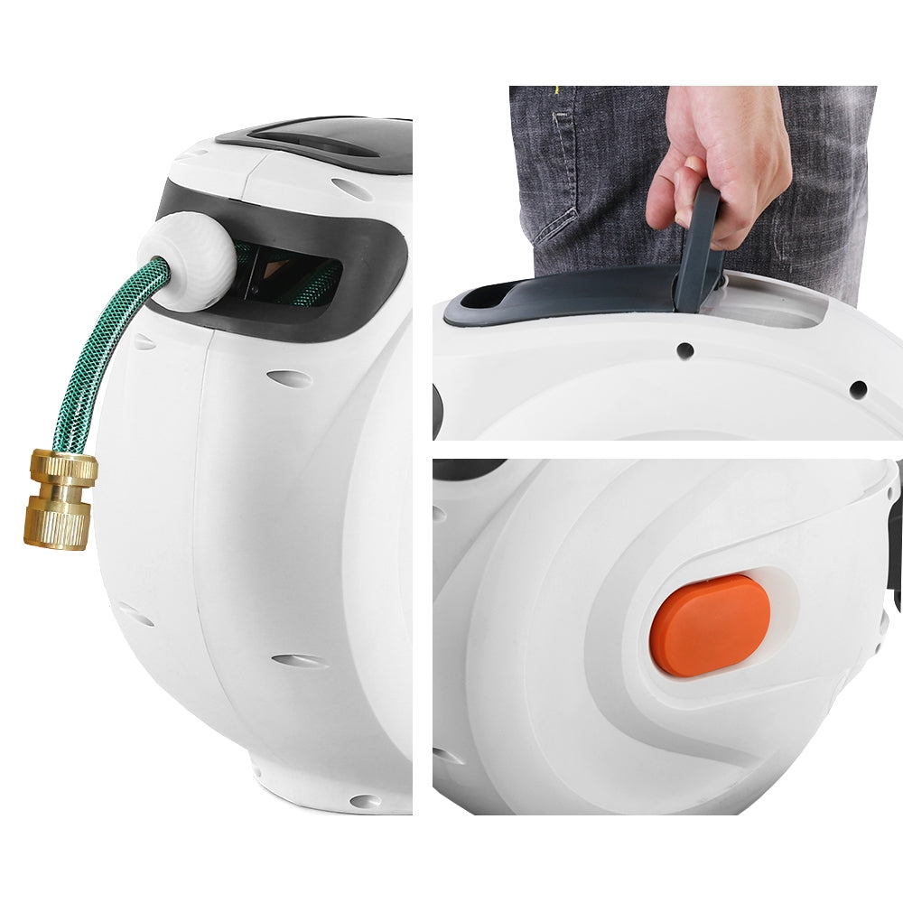 Green Fingers Water Hose Reel 30M Retractable Garden Brass Spray Gun Auto Rewind HR-WA-BNS-30M-MTL
