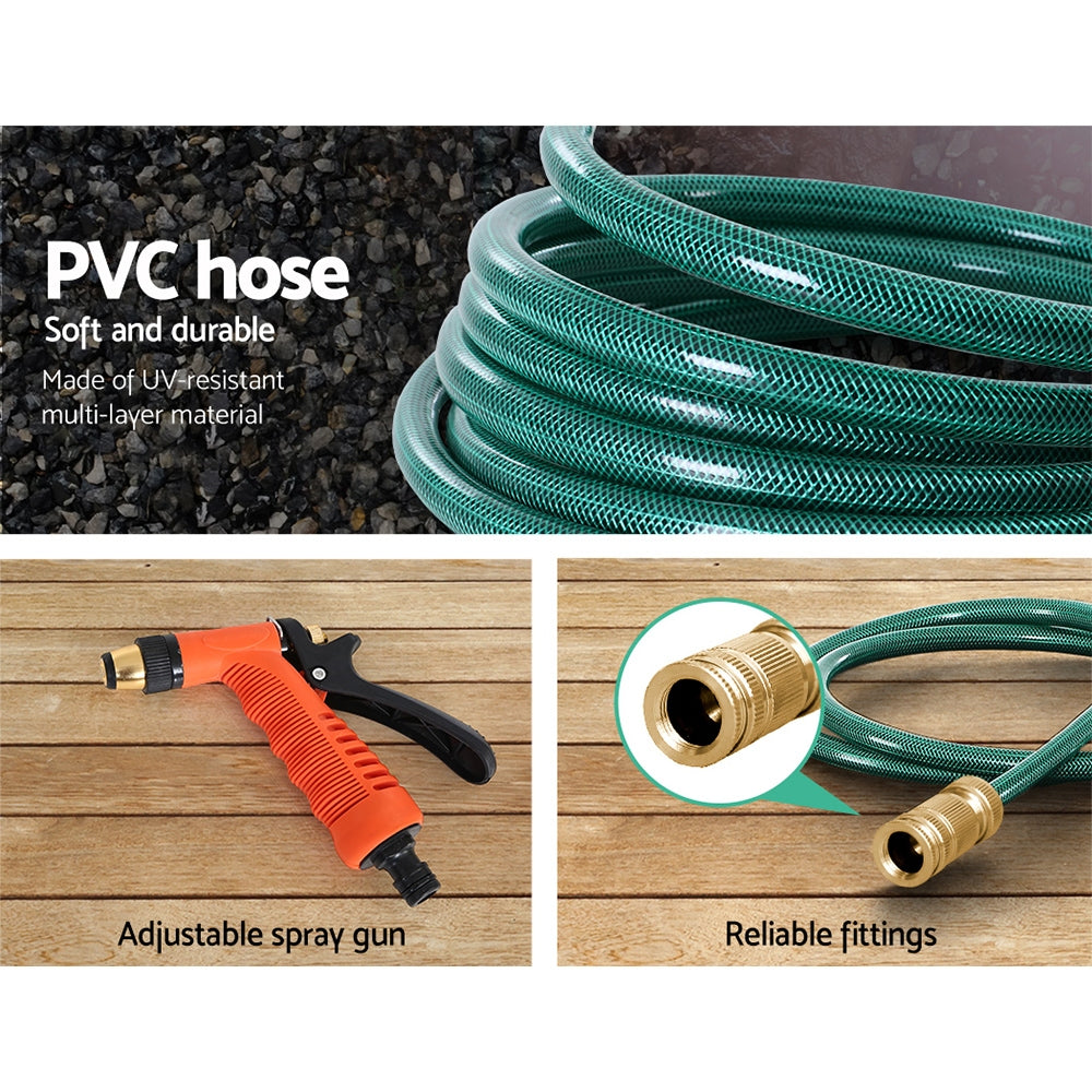 Green Fingers Water Hose Reel 30M Retractable Garden Brass Spray Gun Auto Rewind HR-WA-BNS-30M-MTL