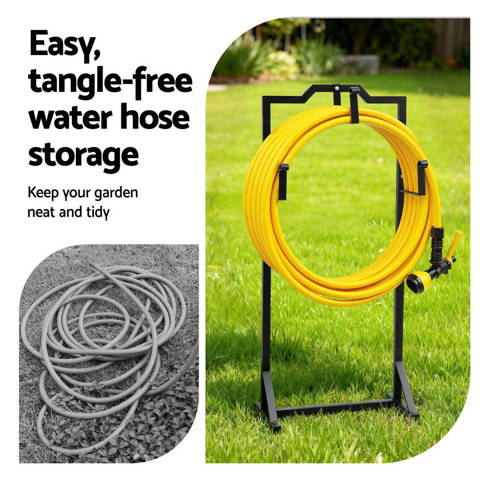 Green Fingers Garden Hose Holder Metal Portable Freestanding Hose Stand 4 Spikes Black HR-WA-HOLD-BK