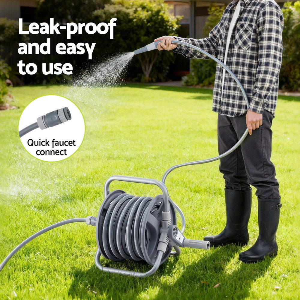 Green Fingers 20m Retractable Garden Hose Reel Heavy Duty 1/2" Hose Auto Rewind HR-WA-MNL-20M-PLS