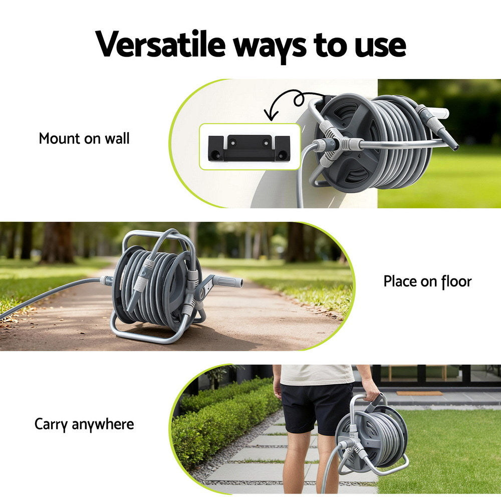 Green Fingers 20m Retractable Garden Hose Reel Heavy Duty 1/2" Hose Auto Rewind HR-WA-MNL-20M-PLS