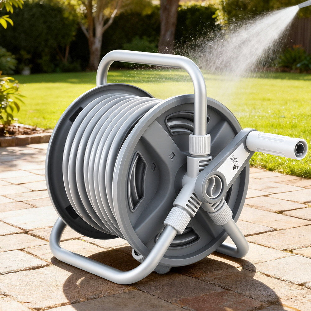 Green Fingers 20m Retractable Garden Hose Reel Heavy Duty 1/2" Hose Auto Rewind HR-WA-MNL-20M-PLS