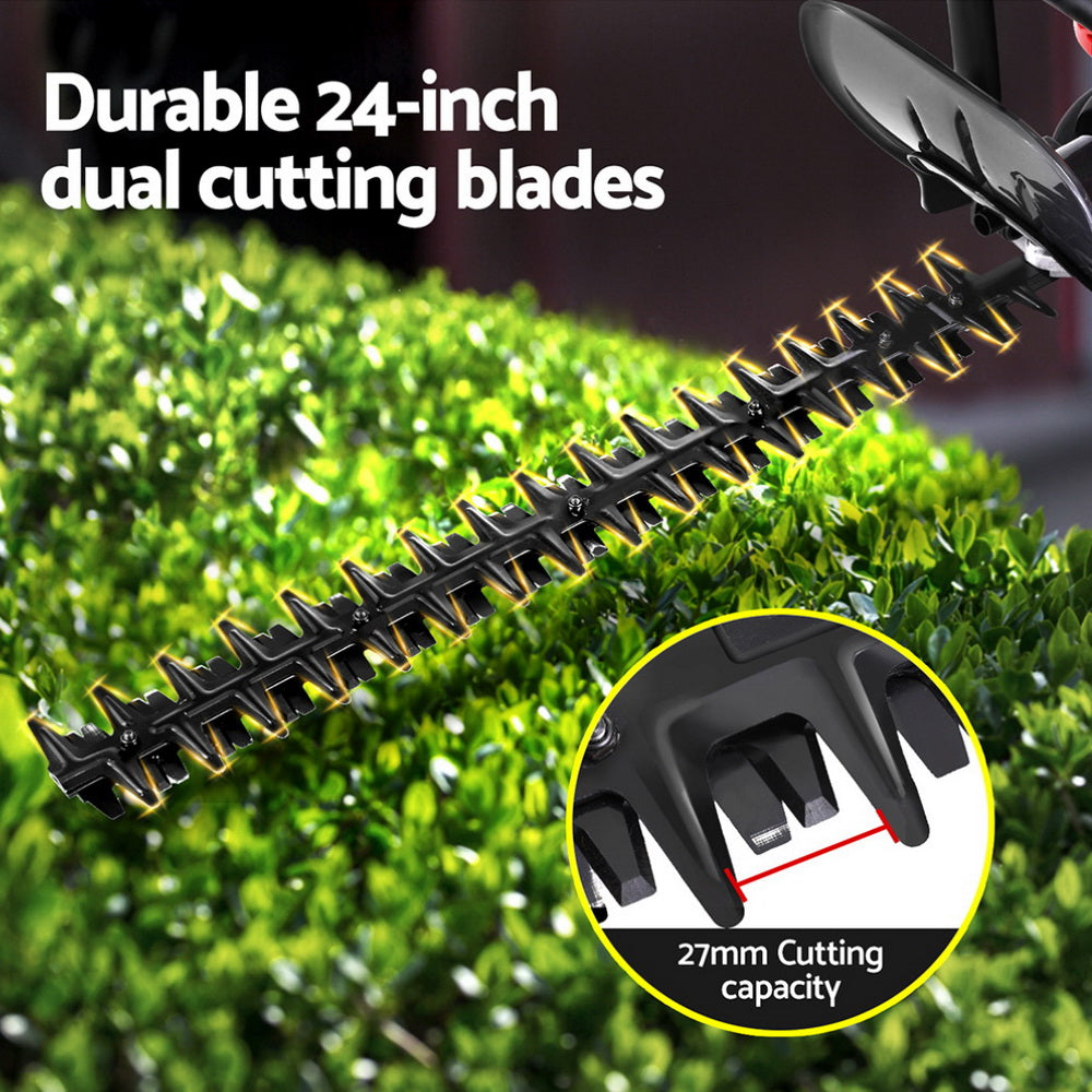 Giantz 25.4CC Petrol Hedge Trimmer 24" Dual Blade Tree Grass Garden Tool HT-26CC-24IN-RDBK