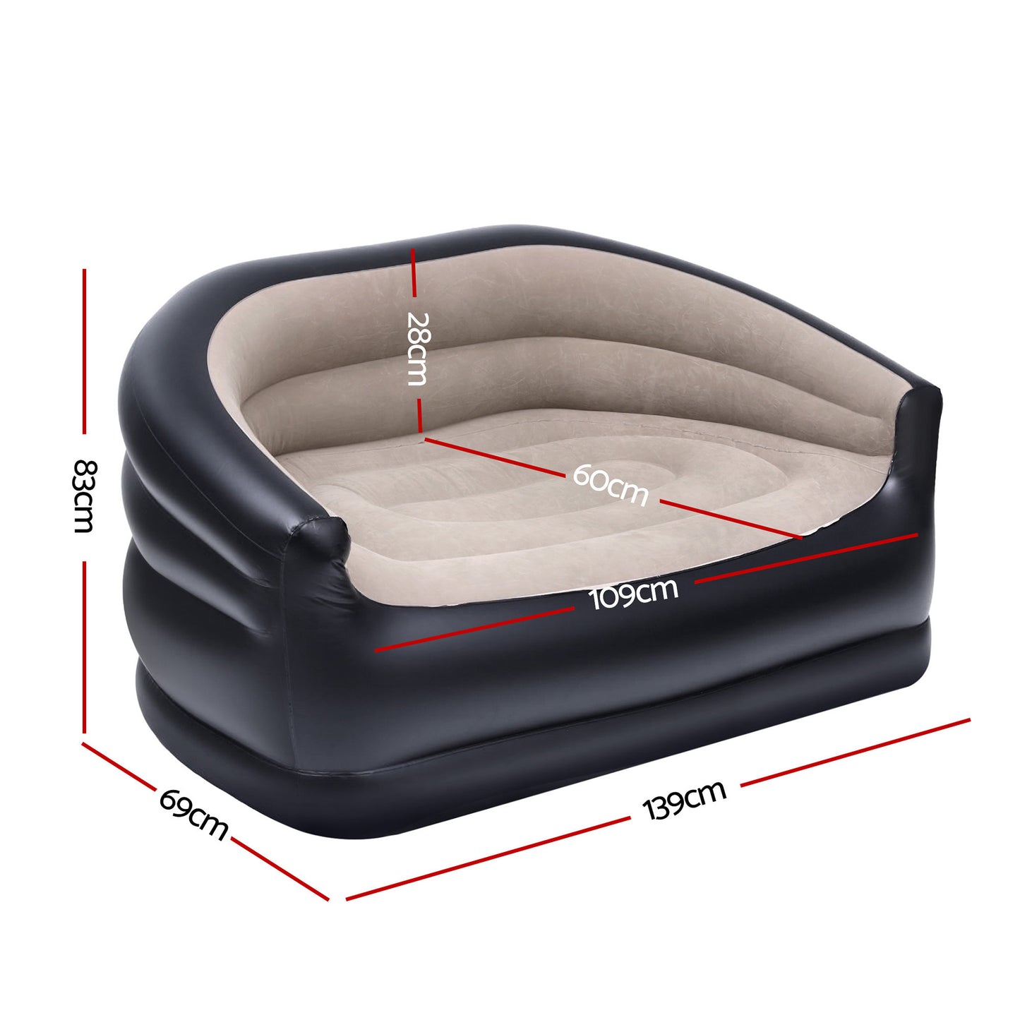 Gardeon Outdoor Air Sofa Inflatable Couch Two-Seater Lounge Chair with Pump Blow Up Couches for Camping IAS-2SEAT-CO