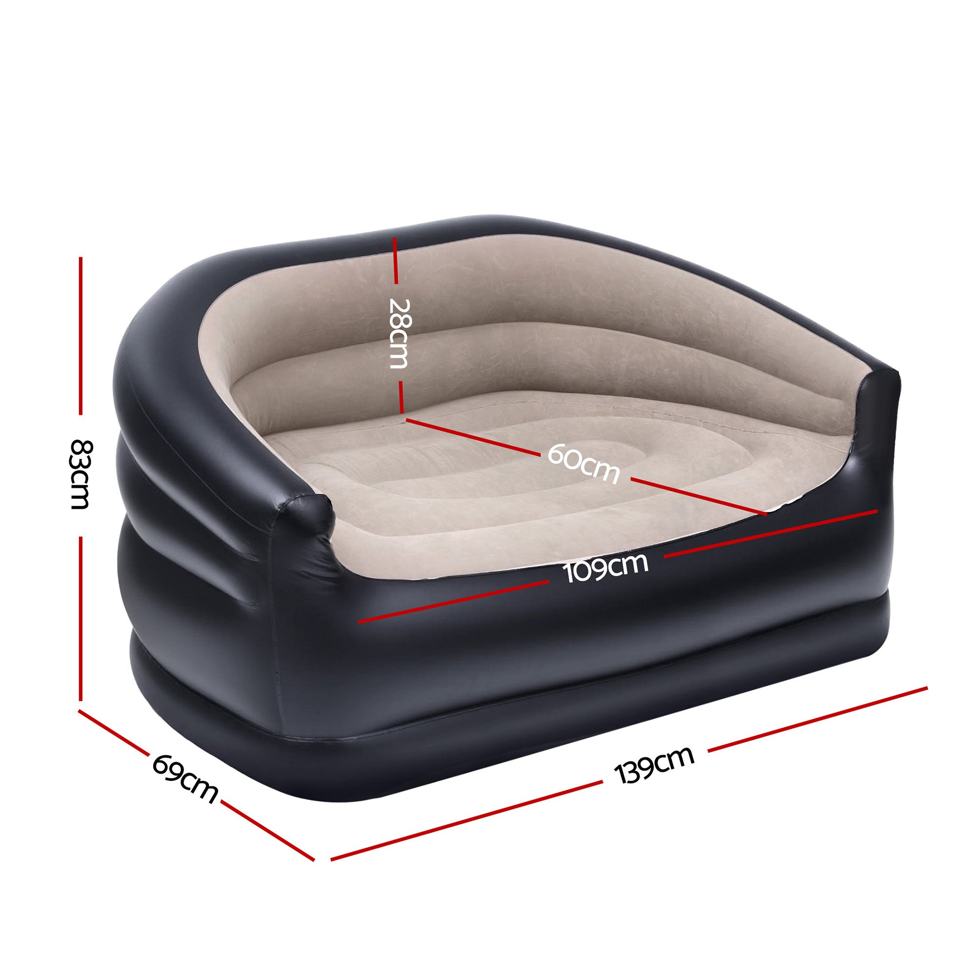 Gardeon Outdoor Air Sofa Inflatable Couch Two-Seater Lounge Chair with Pump Blow Up Couches for Camping IAS-2SEAT-CO