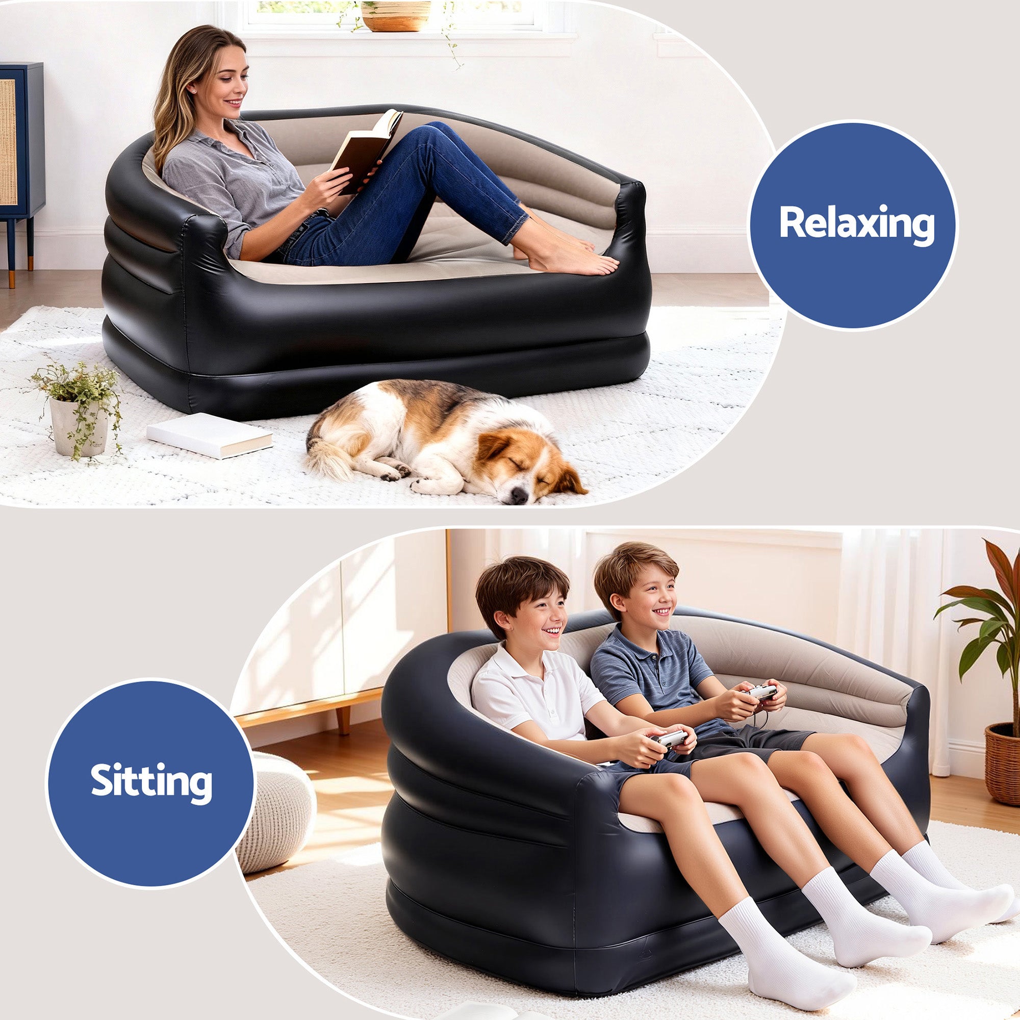 Gardeon Outdoor Air Sofa Inflatable Couch Two-Seater Lounge Chair with Pump Blow Up Couches for Camping IAS-2SEAT-CO