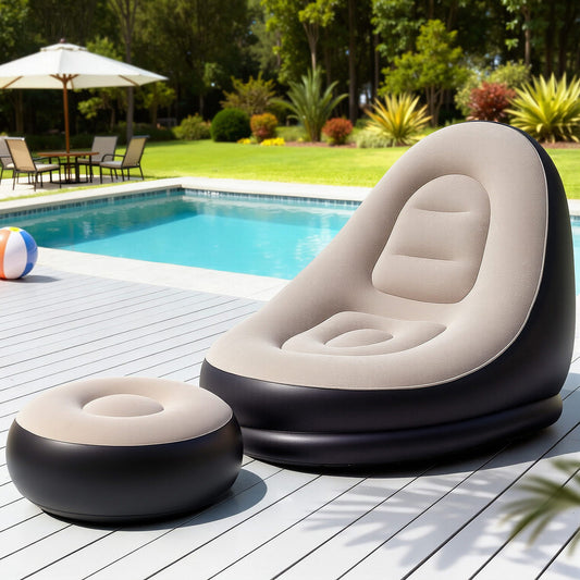 Gardeon Inflatable Chair with Ottoman Air Sofa Blow Up Air Chair for Camping with Pump IAS-OTM-CO