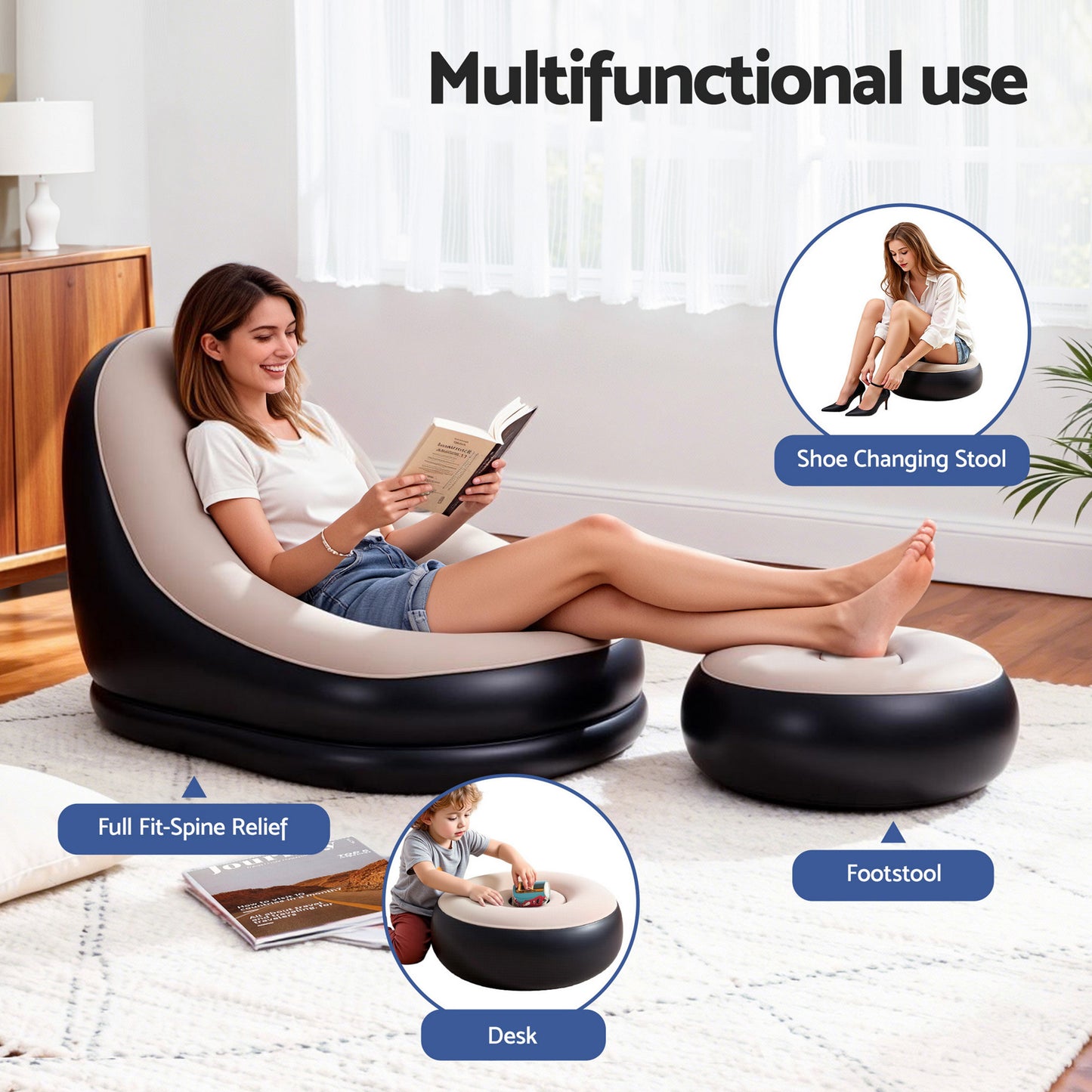 Gardeon Inflatable Chair with Ottoman Air Sofa Blow Up Air Chair for Camping with Pump IAS-OTM-CO