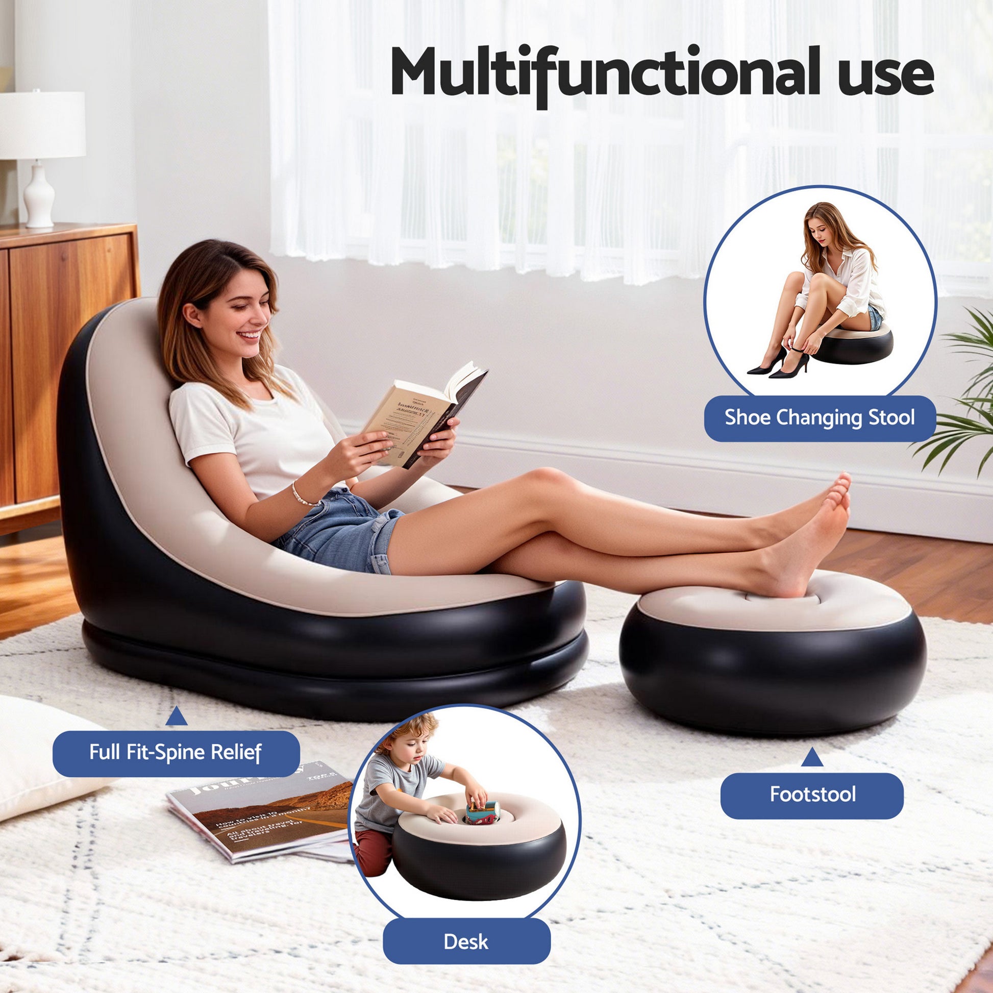 Gardeon Inflatable Chair with Ottoman Air Sofa Blow Up Air Chair for Camping with Pump IAS-OTM-CO