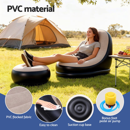 Gardeon Inflatable Chair with Ottoman Air Sofa Blow Up Air Chair for Camping with Pump IAS-OTM-CO