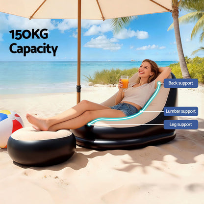 Gardeon Inflatable Chair with Ottoman Air Sofa Blow Up Air Chair for Camping with Pump IAS-OTM-CO