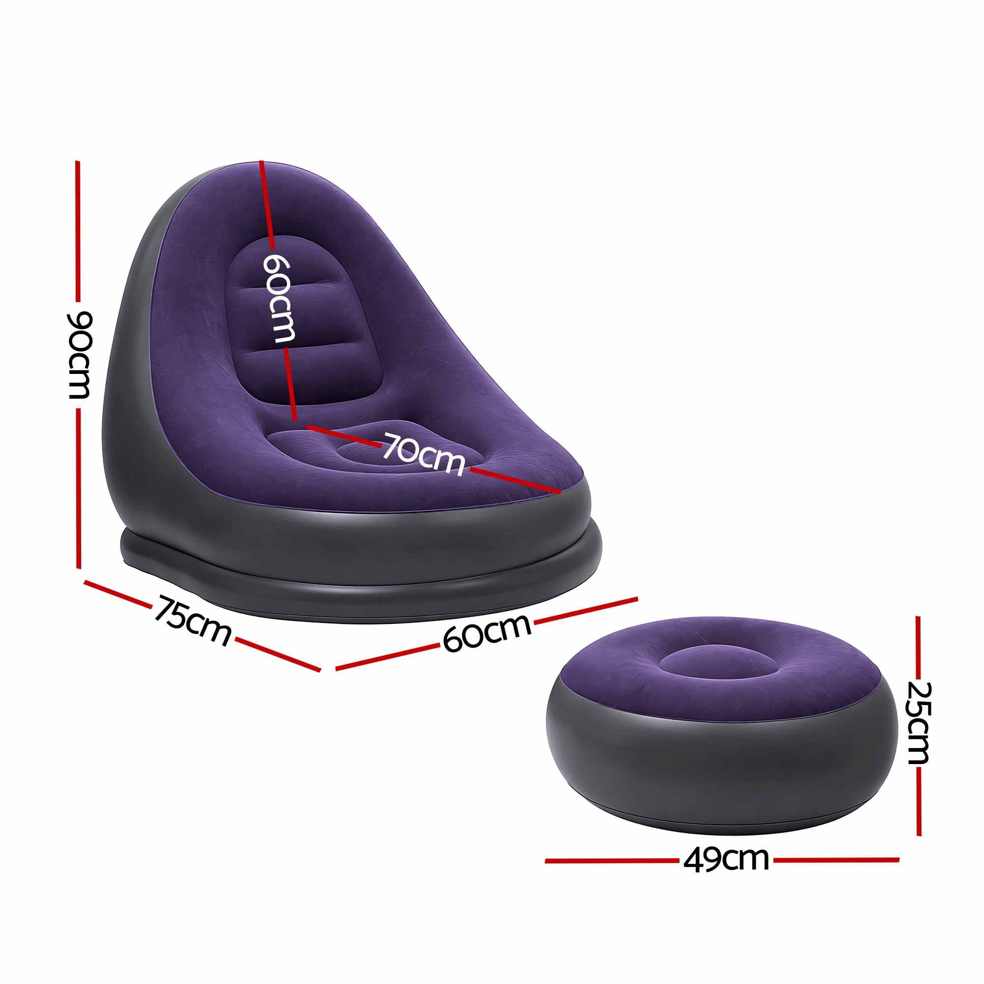 Gardeon Inflatable Chair with Ottoman Air Sofa Blow Up Air Chair for Camping with Pump Purple