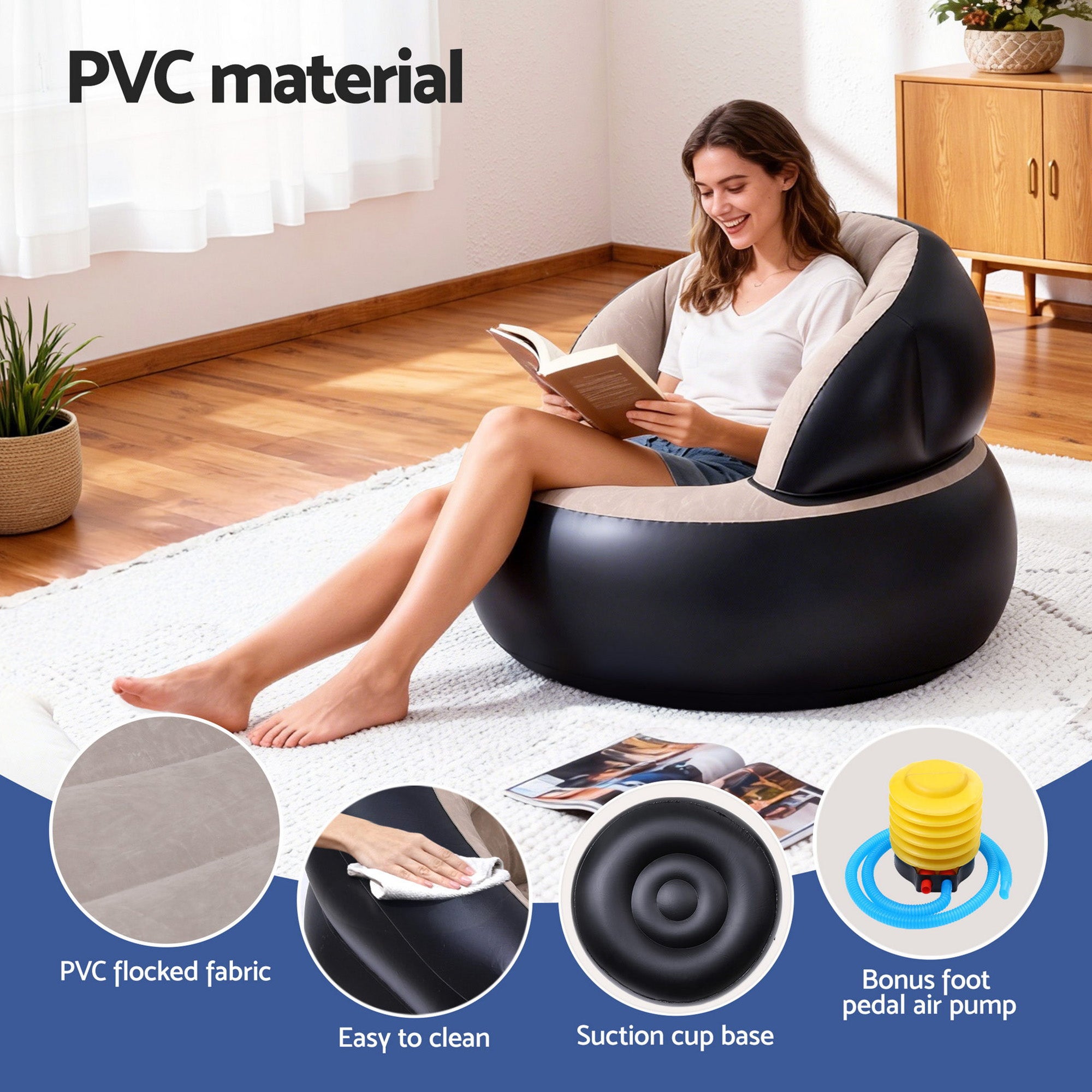 Gardeon Inflatable Chair Blow Up Folding Air Chairs Sofa for Camping with Pump IAS-ROUND-CO