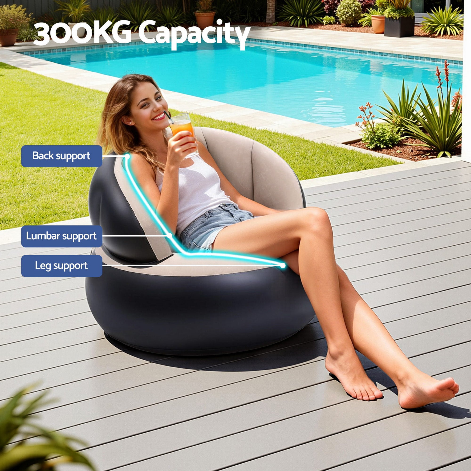 Gardeon Inflatable Chair Blow Up Folding Air Chairs Sofa for Camping with Pump IAS-ROUND-CO