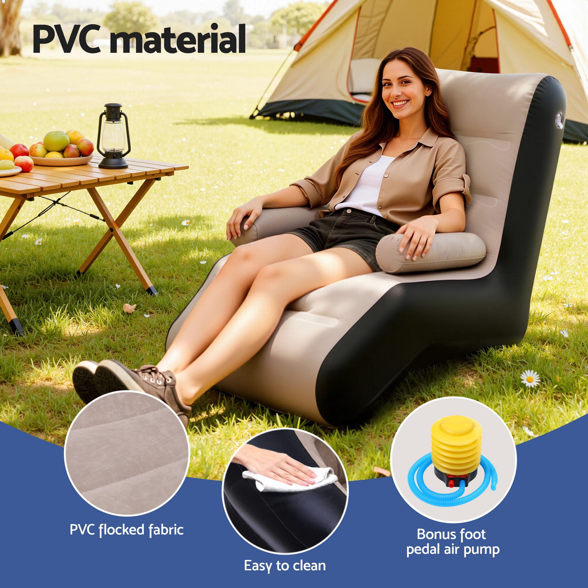 Gardeon Inflatable Chair Sun Lounger Blow Up Folding Air Chairs Sofa for Camping with Pump IAS-SINGLE-CO