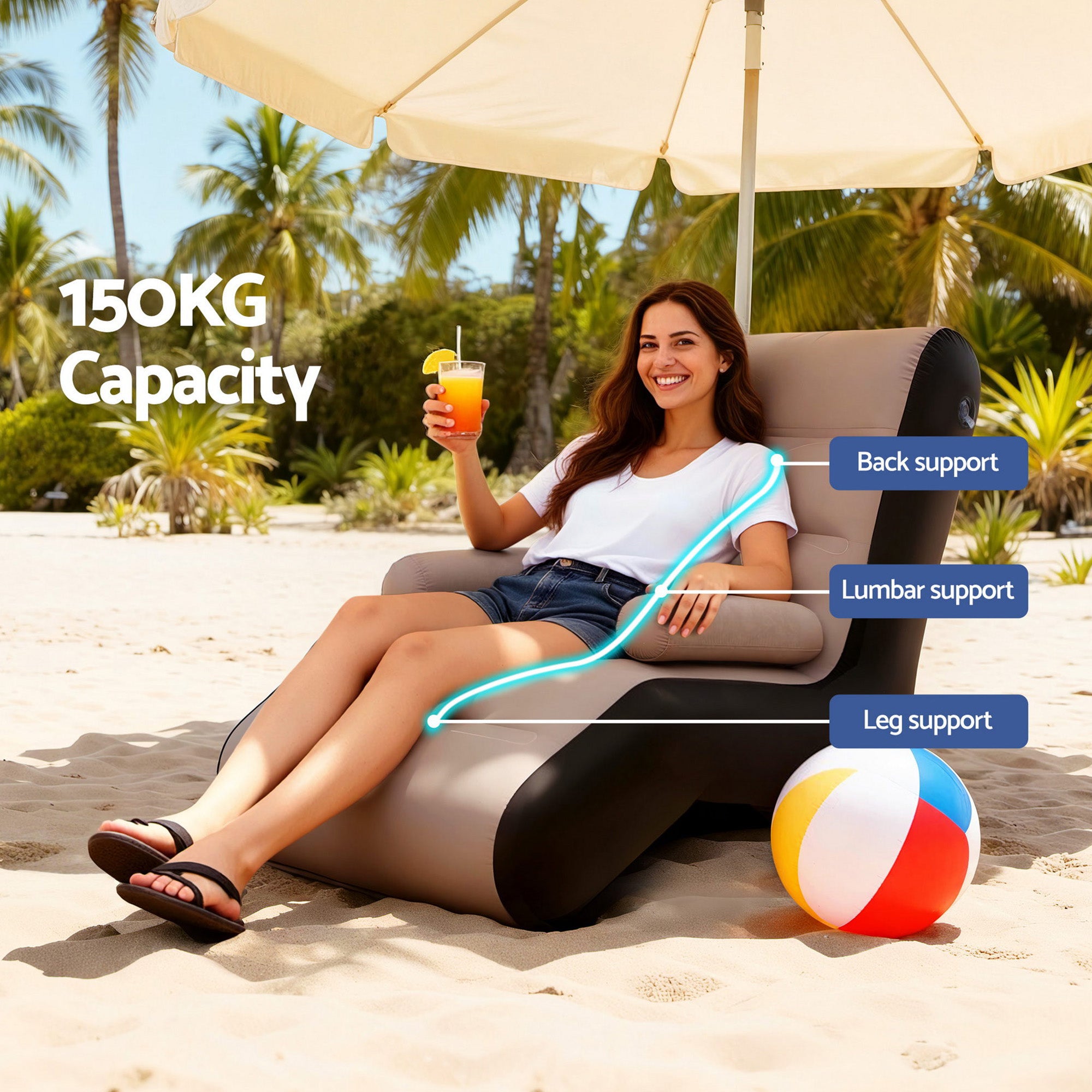 Gardeon Inflatable Chair Sun Lounger Blow Up Folding Air Chairs Sofa for Camping with Pump IAS-SINGLE-CO