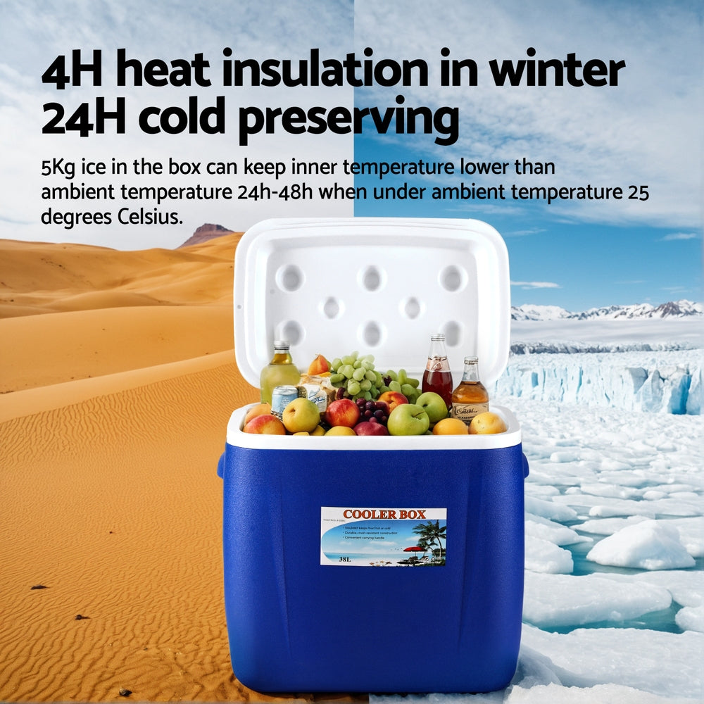Glacio 38L Portable Ice Cooler Box With Wheels Camping Fridge ICE-COOLER-38L-WHEEL-BL