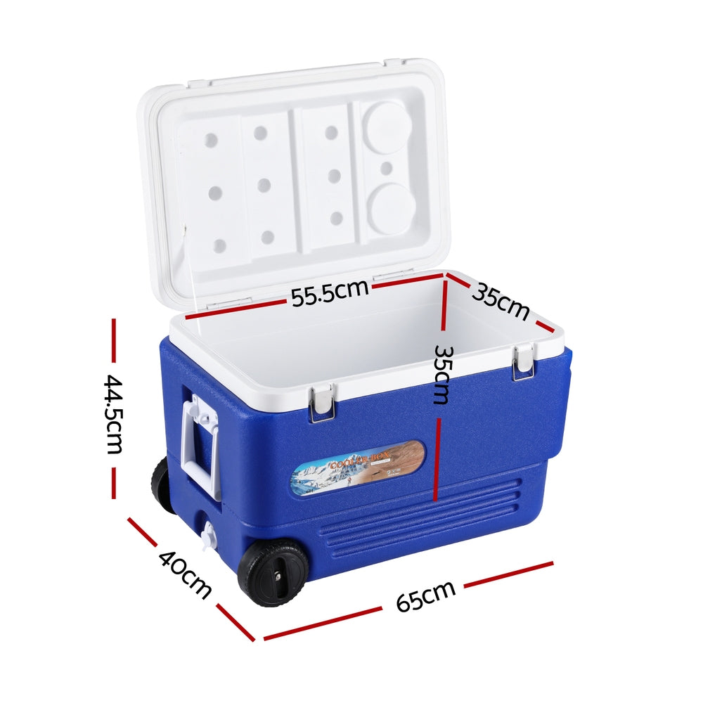 Glacio 60L Portable Ice Cooler Box With Wheels Camping Fridge ICE-COOLER-60L-WHEEL-BL