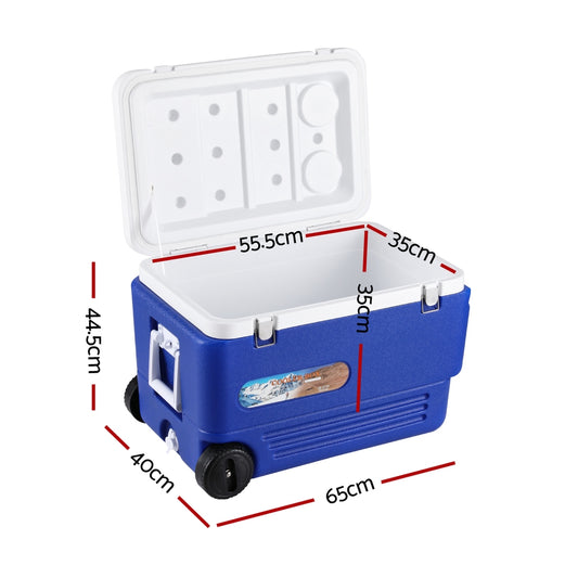Glacio 60L Portable Ice Cooler Box With Wheels Camping Fridge ICE-COOLER-60L-WHEEL-BL