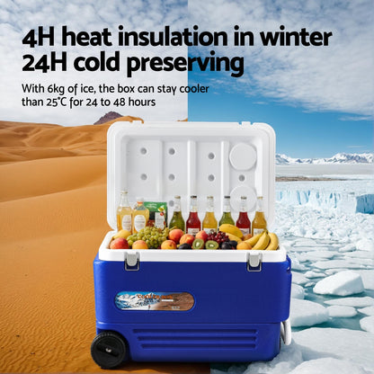 Glacio 60L Portable Ice Cooler Box With Wheels Camping Fridge ICE-COOLER-60L-WHEEL-BL