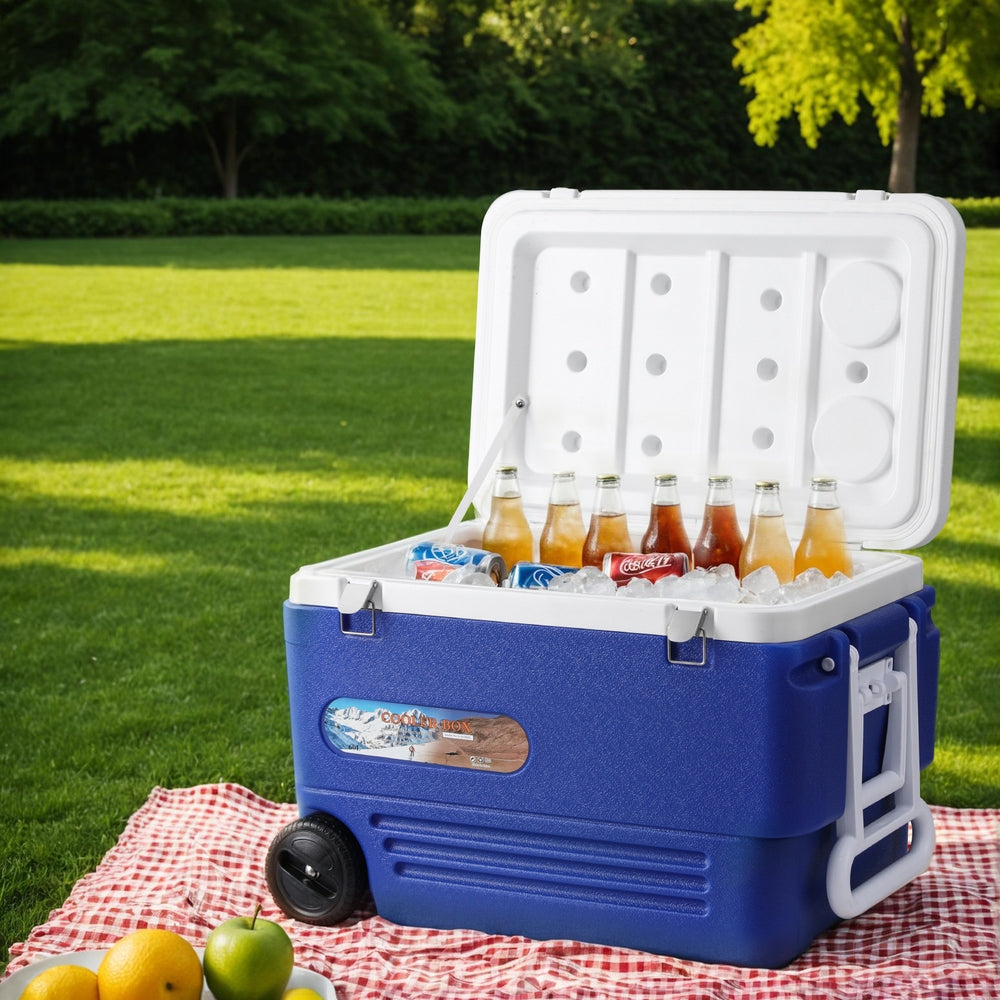Glacio 60L Portable Ice Cooler Box With Wheels Camping Fridge ICE-COOLER-60L-WHEEL-BL