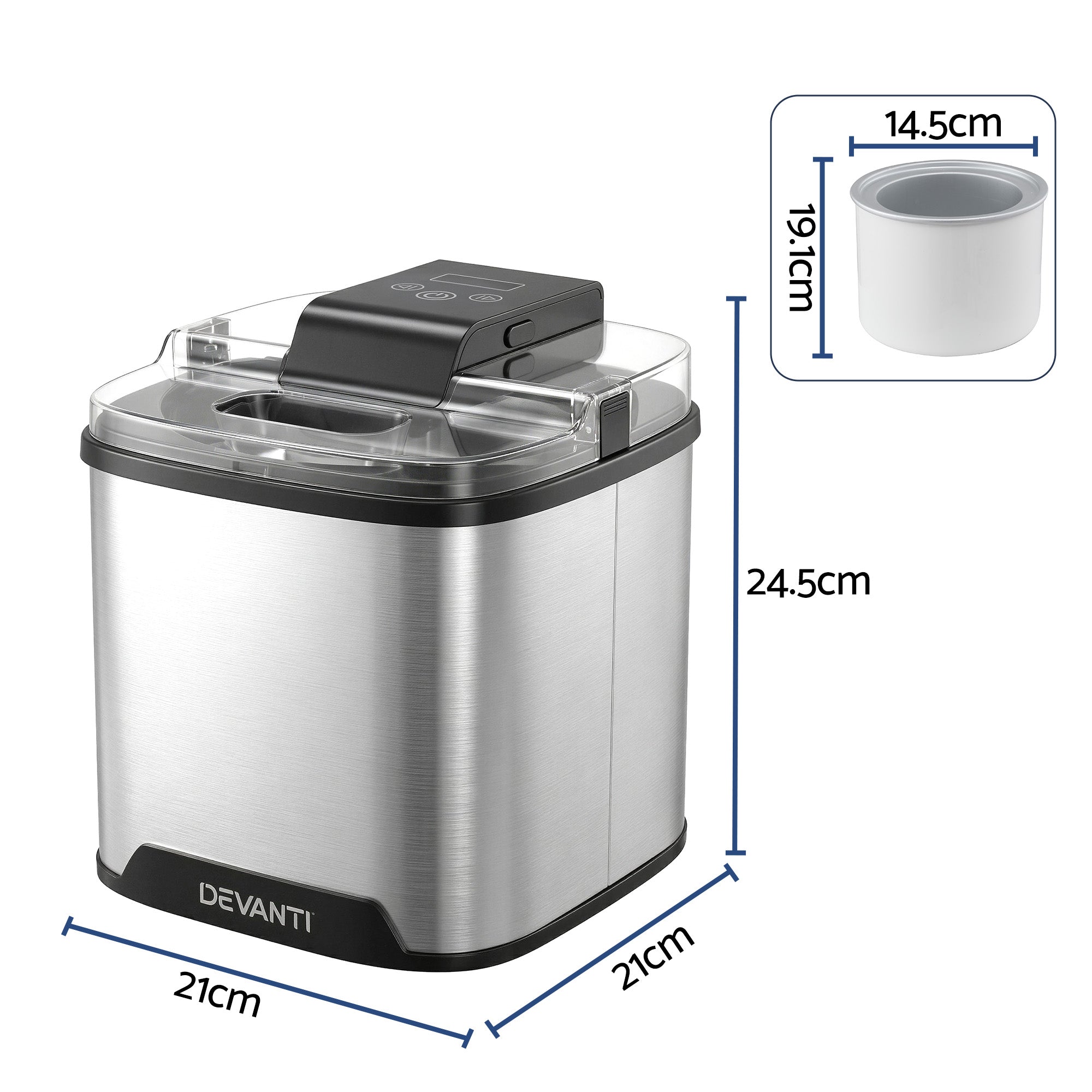 Devanti Ice Cream Maker Machine 2L Homemade Gelato Sorbet Frozen Drinks Sliver ICM-A-SFS02-BK