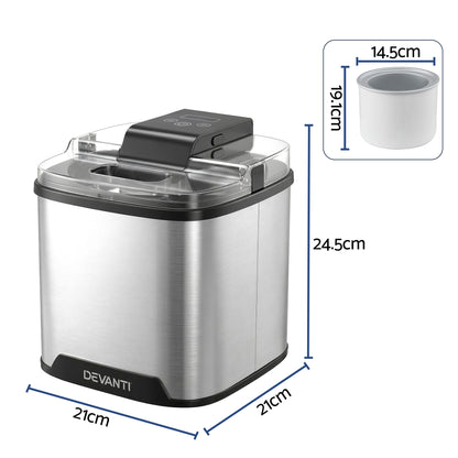 Devanti Ice Cream Maker Machine 2L Homemade Gelato Sorbet Frozen Drinks Sliver ICM-A-SFS02-BK