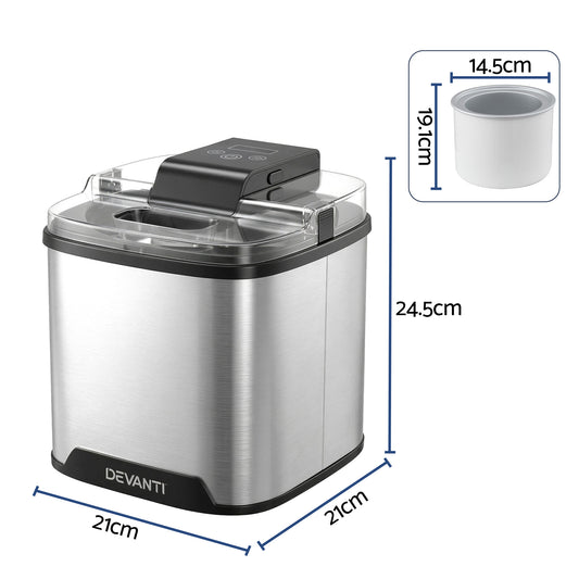 Devanti Ice Cream Maker Machine 2L Homemade Gelato Sorbet Frozen Drinks Sliver ICM-A-SFS02-BK