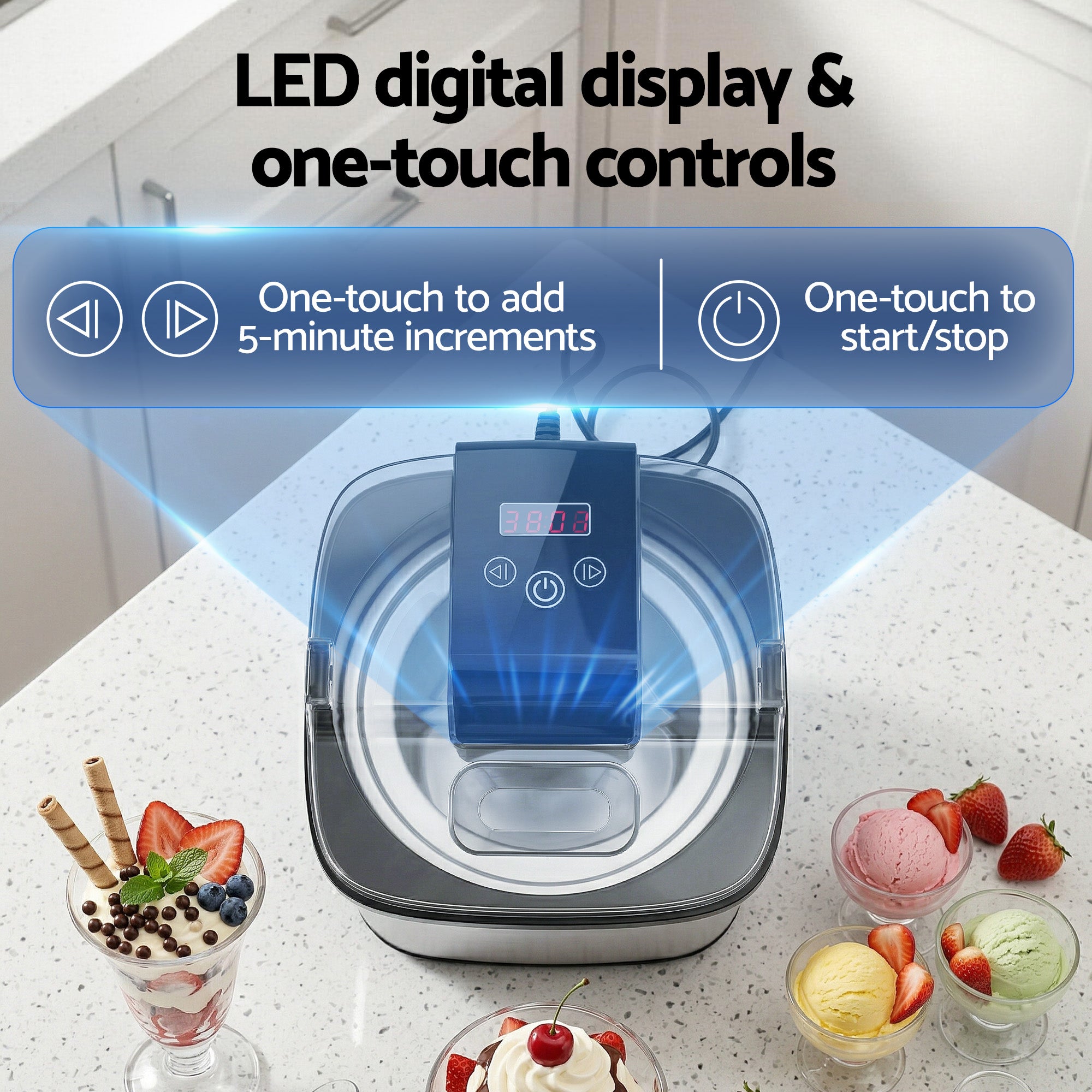 Devanti Ice Cream Maker Machine 2L Homemade Gelato Sorbet Frozen Drinks Sliver ICM-A-SFS02-BK