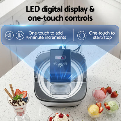 Devanti Ice Cream Maker Machine 2L Homemade Gelato Sorbet Frozen Drinks Sliver ICM-A-SFS02-BK