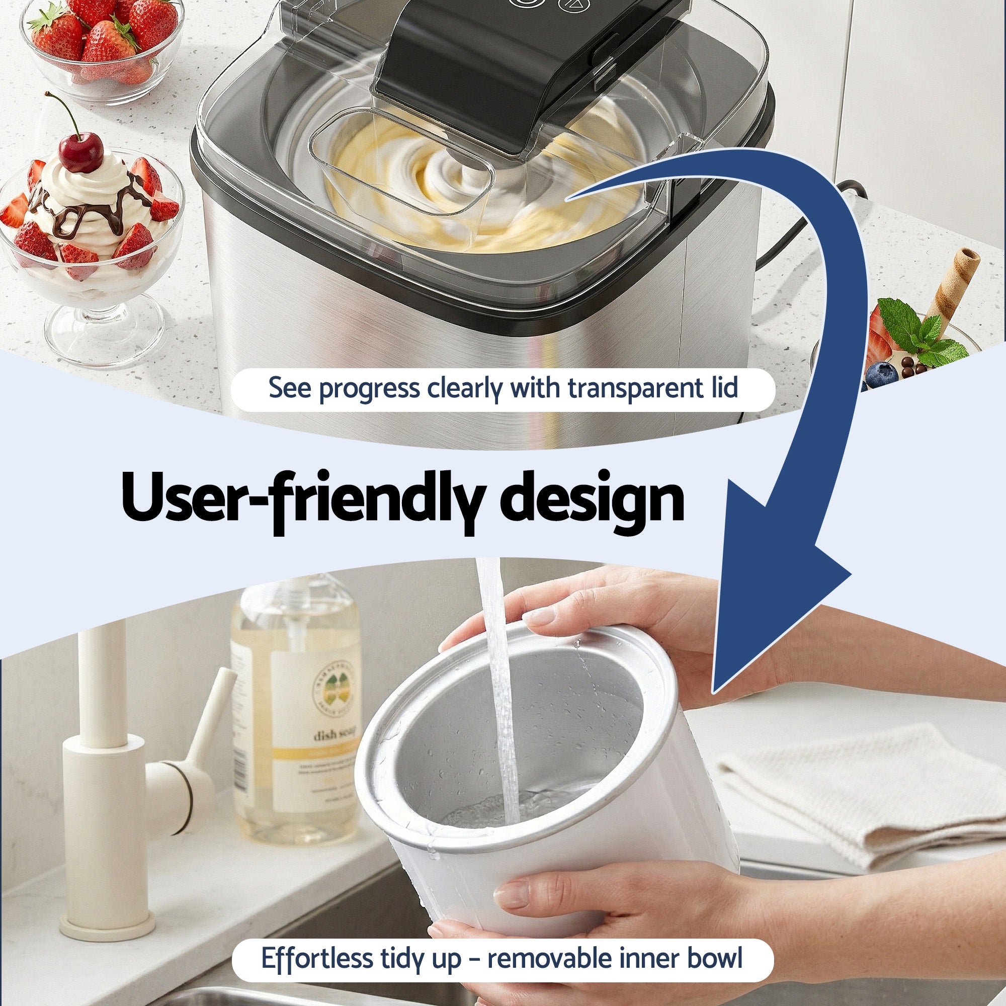 Devanti Ice Cream Maker Machine 2L Homemade Gelato Sorbet Frozen Drinks Sliver ICM-A-SFS02-BK
