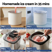 Devanti Ice Cream Maker Machine 2L Homemade Gelato Sorbet Frozen Drinks Sliver ICM-A-SFS02-BK