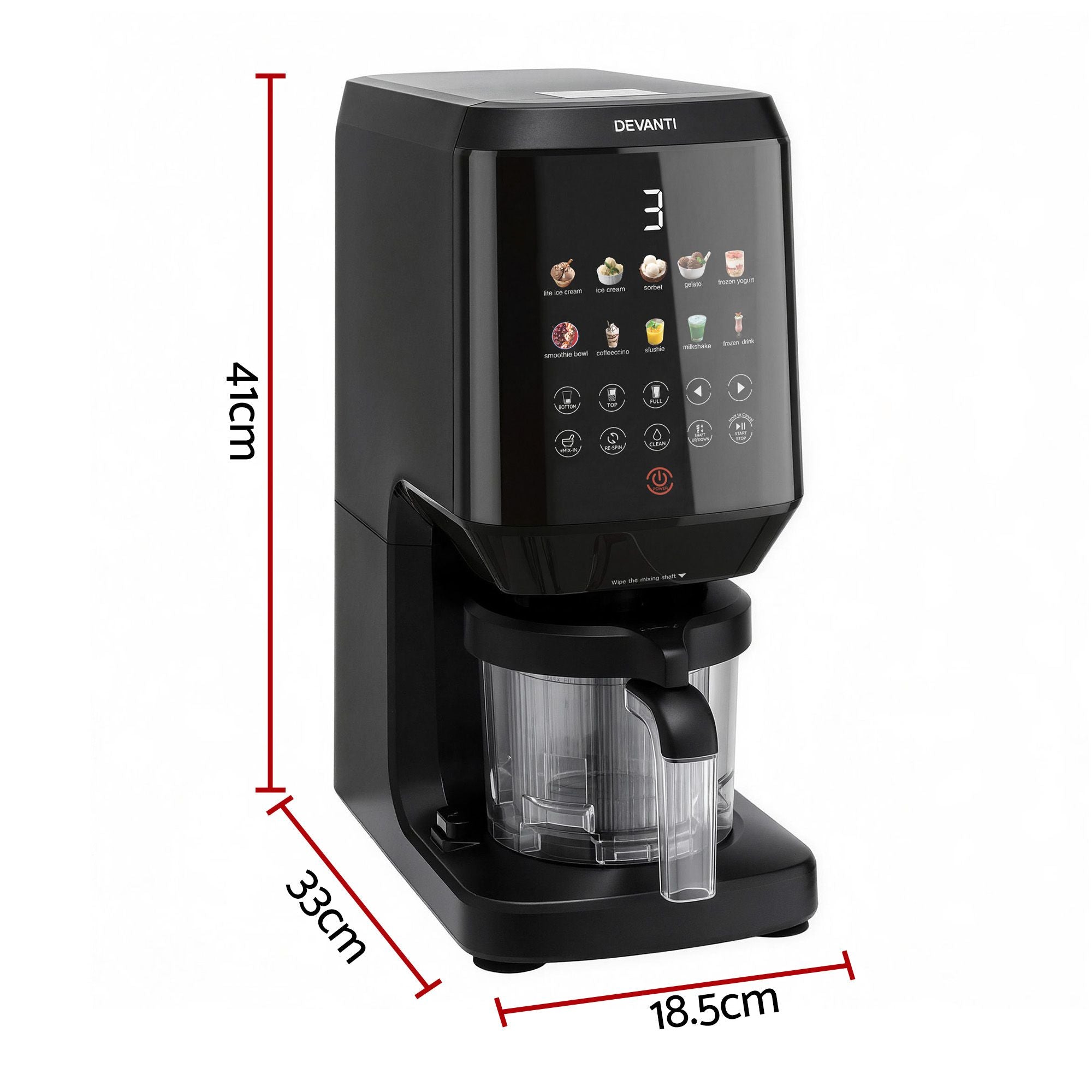 Devanti 10-in-1 Ice Cream Maker Machine Homemade Gelato Sorbet Smart Portion Control Custom Mix-Ins ICM-SFS01-BK