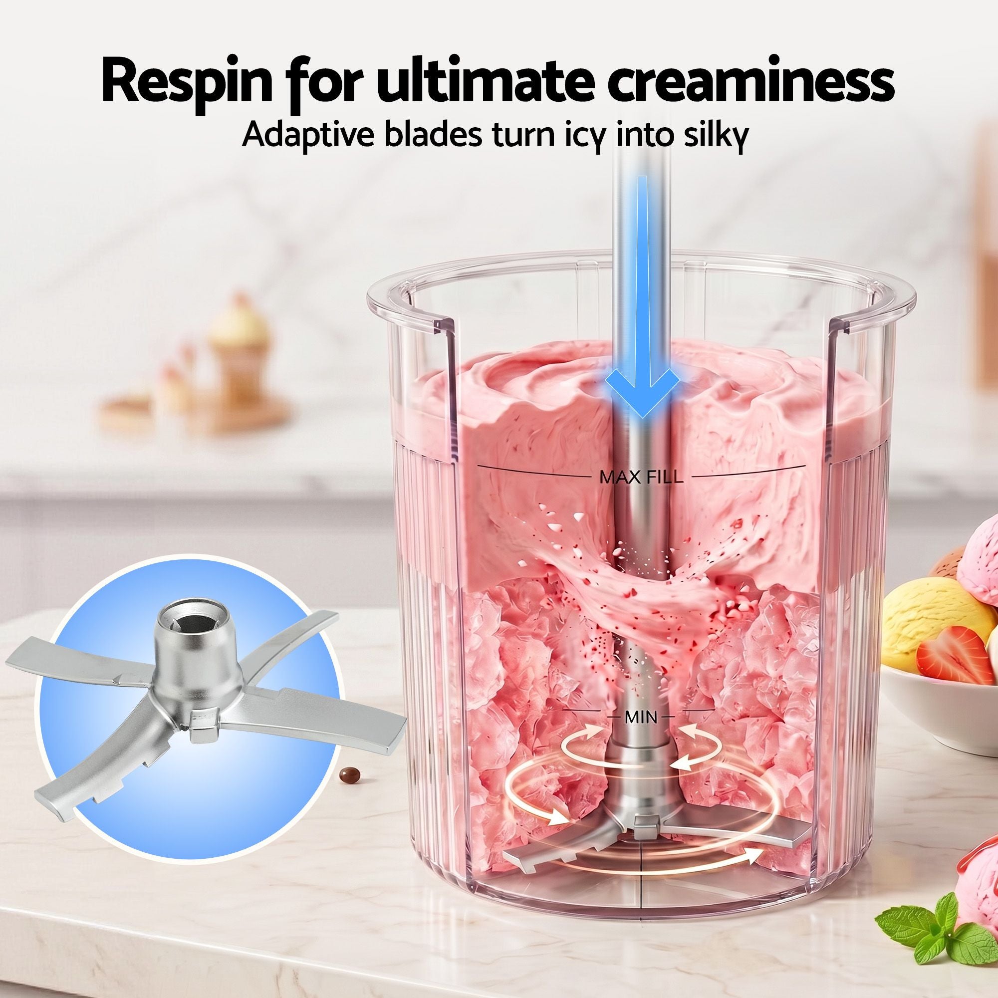 Devanti 10-in-1 Ice Cream Maker Machine Homemade Gelato Sorbet Smart Portion Control Custom Mix-Ins ICM-SFS01-BK