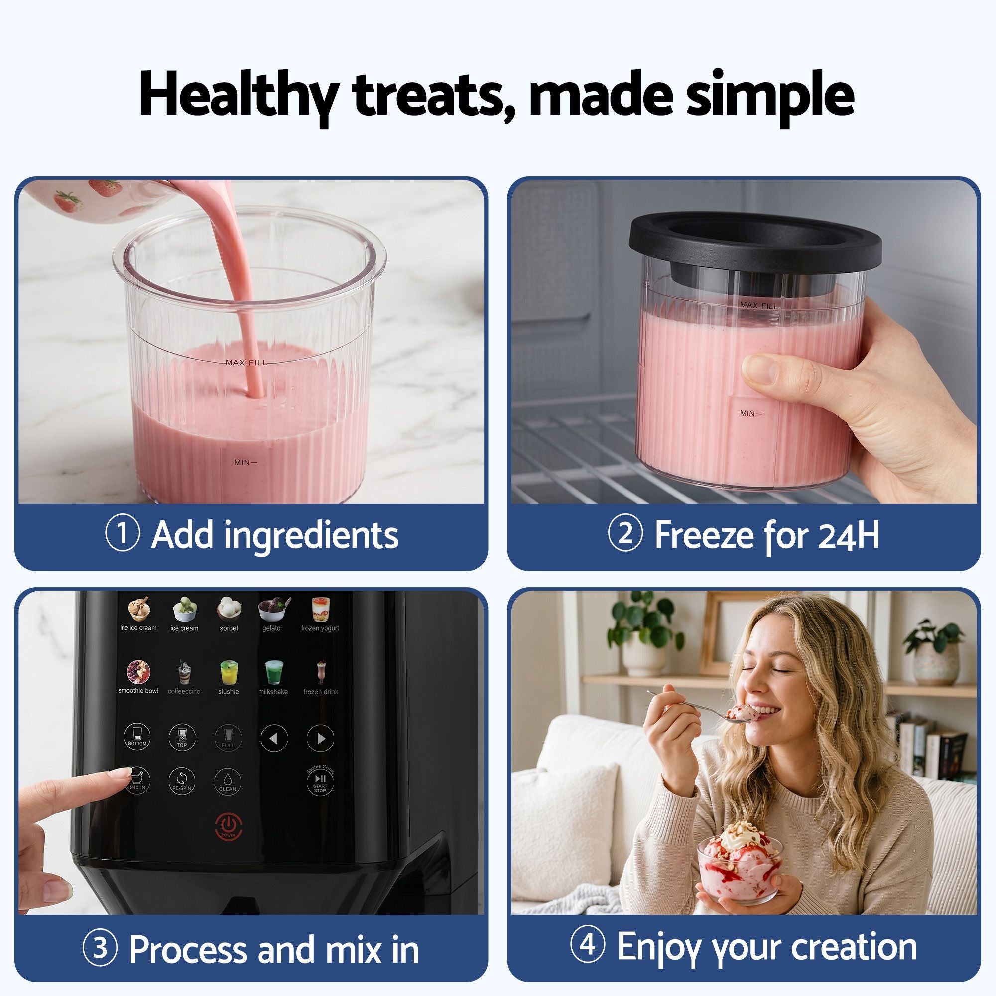 Devanti 10-in-1 Ice Cream Maker Machine Homemade Gelato Sorbet Smart Portion Control Custom Mix-Ins ICM-SFS01-BK