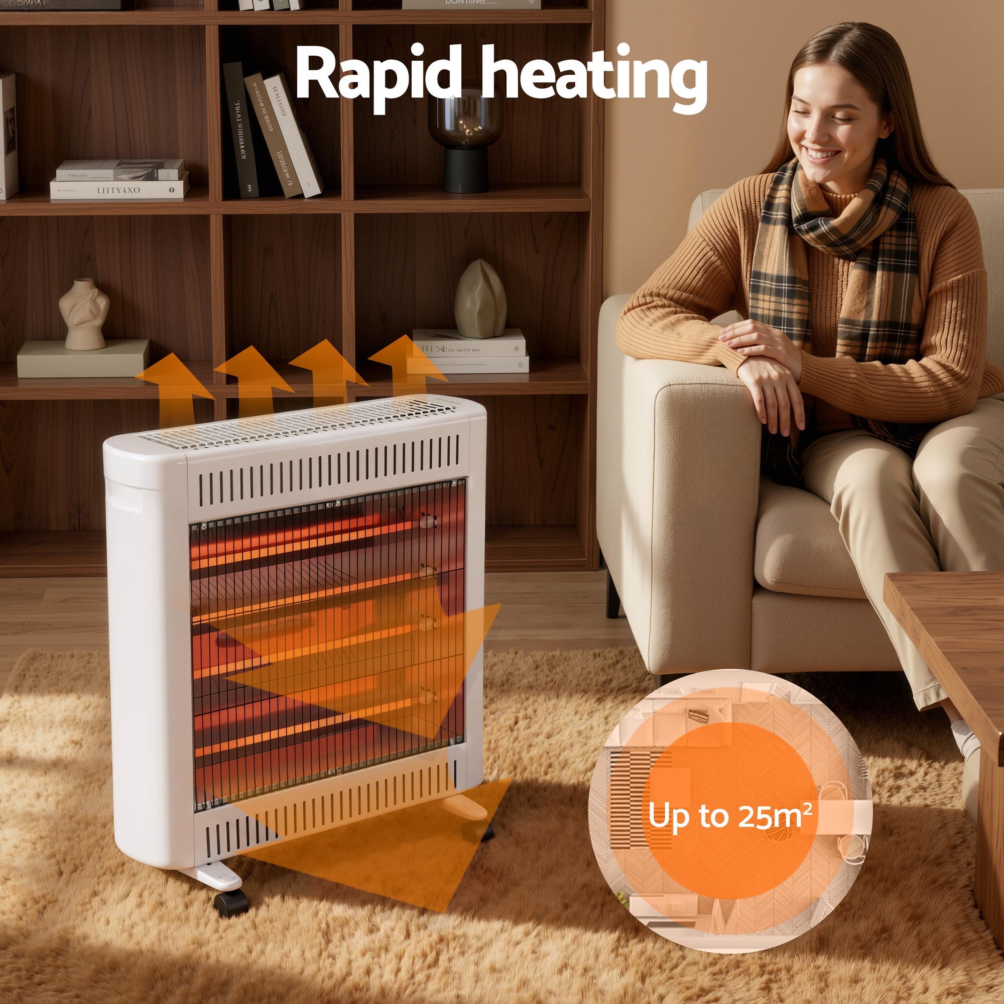 Devanti 2200W Infrared Radiant Heater Portable Electric Space Heating White IH-B21-WH