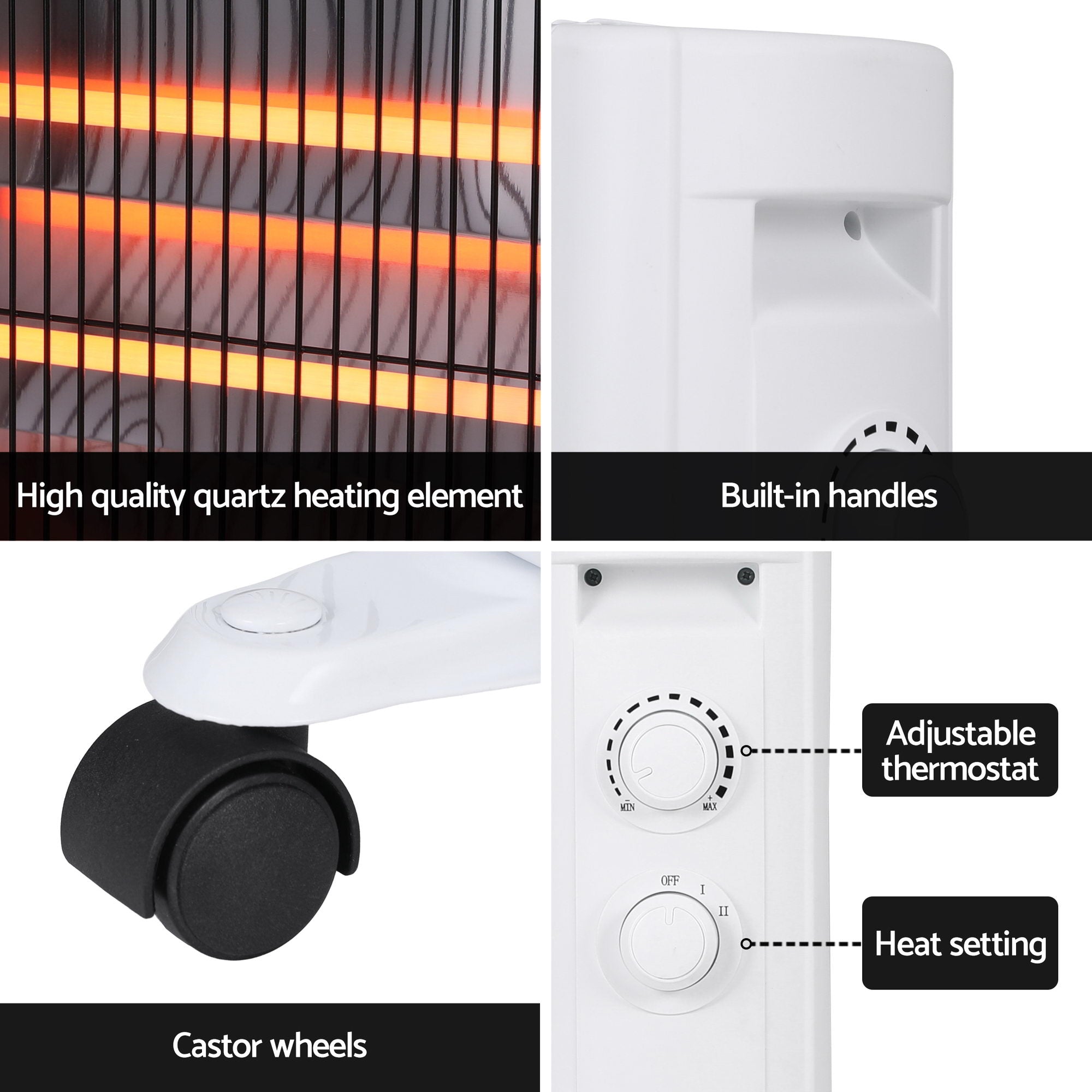 Devanti 2200W Infrared Radiant Heater Portable Electric Space Heating White IH-B21-WH