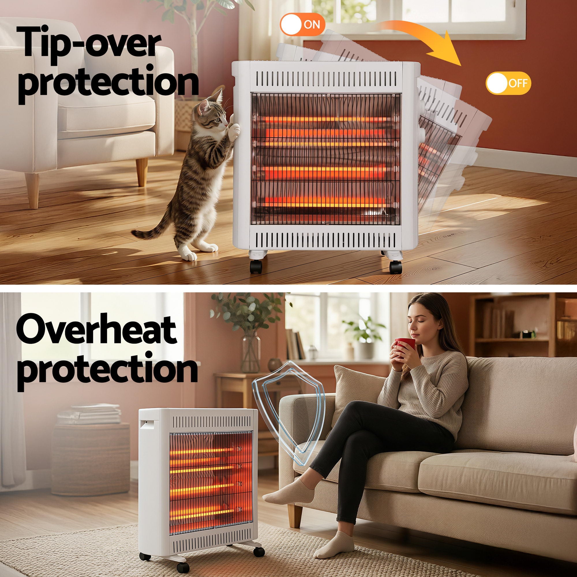 Devanti 2200W Infrared Radiant Heater Portable Electric Space Heating White IH-B21-WH