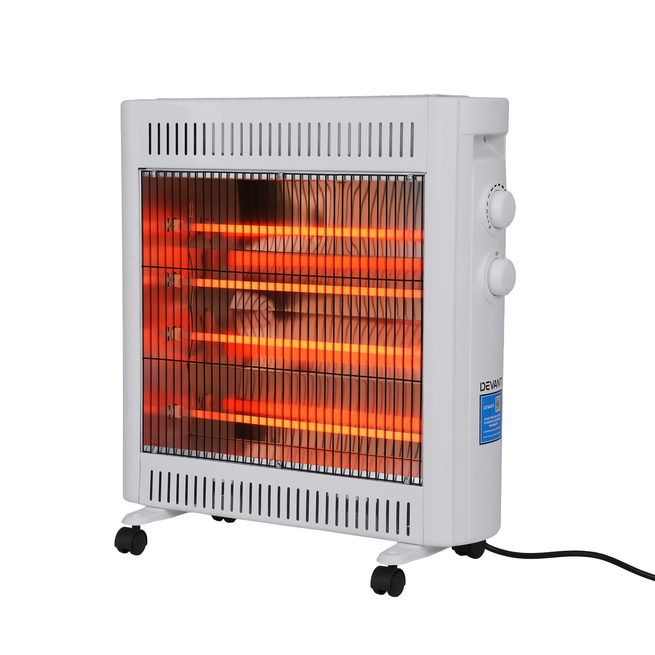 Devanti 2200W Infrared Radiant Heater Portable Electric Space Heating White IH-B21-WH