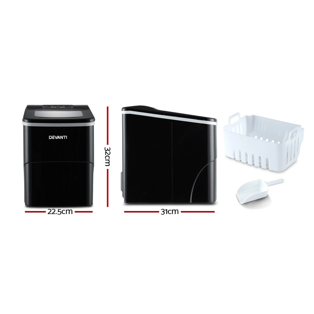 DEVANTi Portable Ice Cube Maker Machine 2L Home Bar Benchtop Easy Quick Black IM-ZB-12B-BK