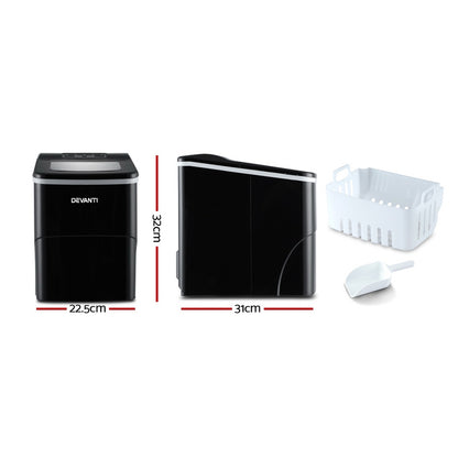 DEVANTi Portable Ice Cube Maker Machine 2L Home Bar Benchtop Easy Quick Black IM-ZB-12B-BK