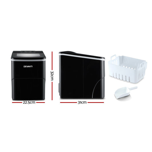 DEVANTi Portable Ice Cube Maker Machine 2L Home Bar Benchtop Easy Quick Black IM-ZB-12B-BK