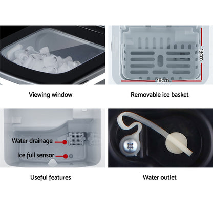 DEVANTi Portable Ice Cube Maker Machine 2L Home Bar Benchtop Easy Quick Black IM-ZB-12B-BK