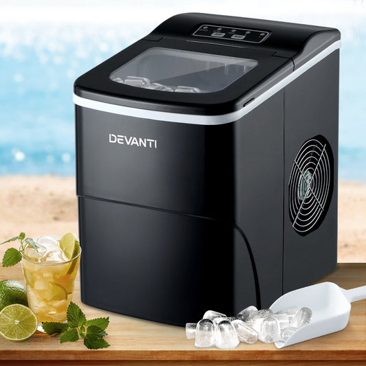DEVANTi Portable Ice Cube Maker Machine 2L Home Bar Benchtop Easy Quick Black IM-ZB-12B-BK