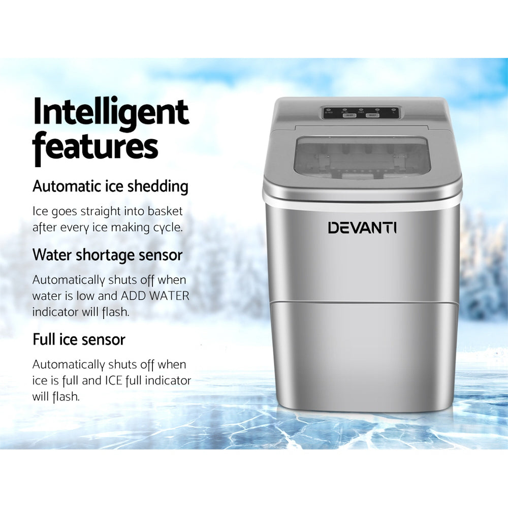 Devanti Portable Ice Cube Maker - Silver IM-ZB-12B-RD