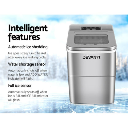 Devanti Portable Ice Cube Maker - Silver IM-ZB-12B-RD
