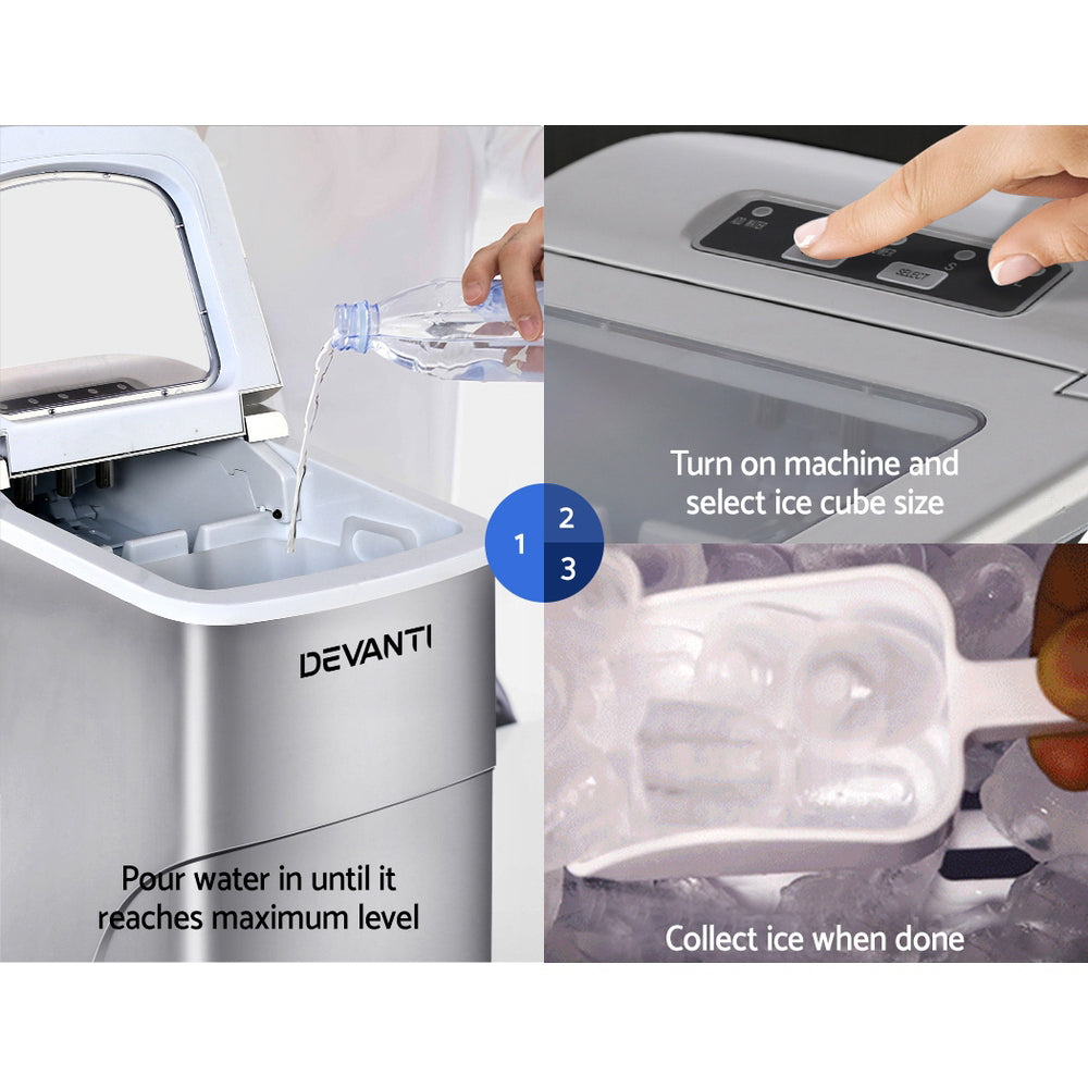 Devanti Portable Ice Cube Maker - Silver IM-ZB-12B-RD